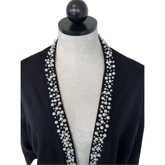 Calvin Klein Black Crop Open Cardigan  Sweater Pearl Collar & Trim  Size 1X - Picture 4 of 13